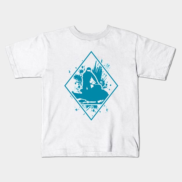 Snow swirls around the snowmobile Kids T-Shirt by Modern Medieval Design